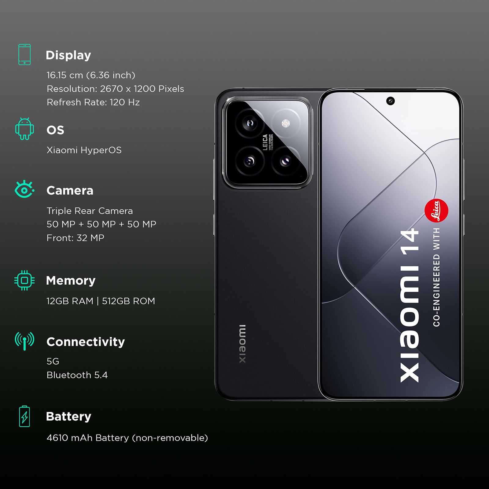 Buy Xiaomi 14 5G (12GB RAM, 512GB, Matte Black) online at best